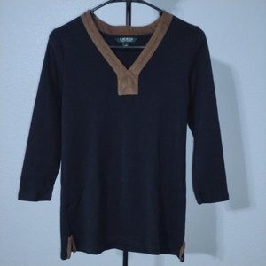 Sale! Lauren Ralph Lauren | Sz: S | Black V-Neck Knit Top | 3/4 Sleeves